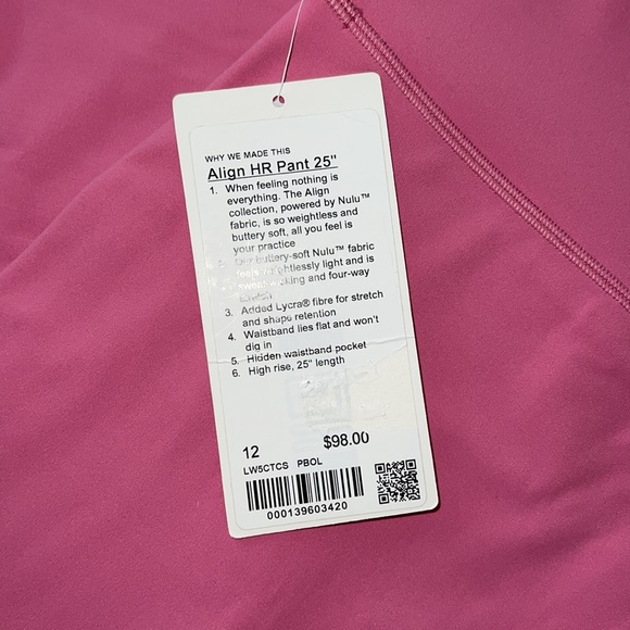 Lululemon Align™ High-Rise Pant 25” size 12 PINK BLOSSOM PBOL - Picture 6 of 6